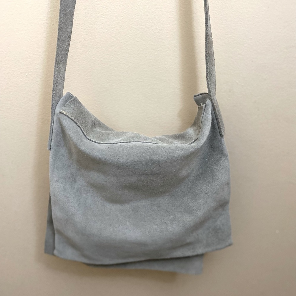 Pulicati Gray Suede Crossbody Bag
